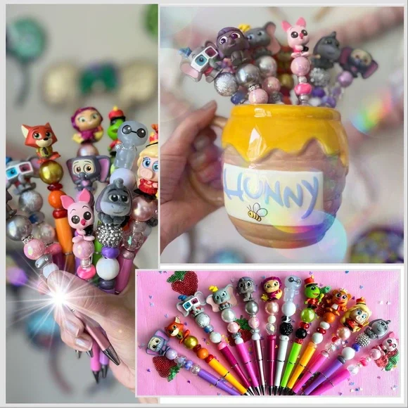 ✨😍 Disney Doorable beaded Pens handmade✍️ princess pixar Toy Story muppets - Picture 8 of 16